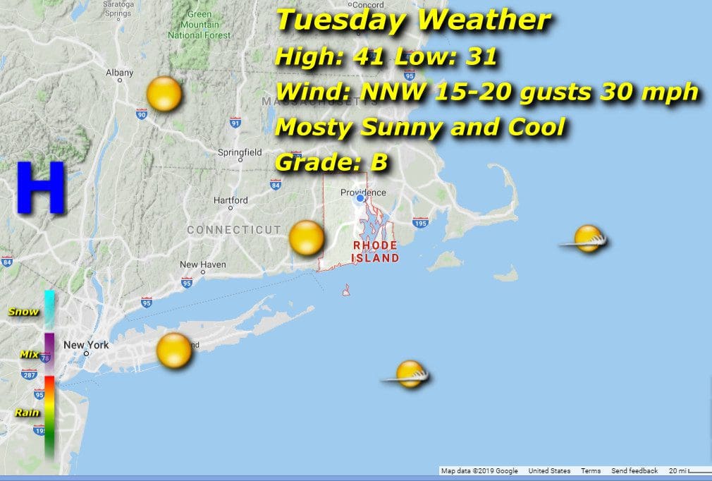 Tuesday weather map for new hampshire, massachusetts and rhode island.