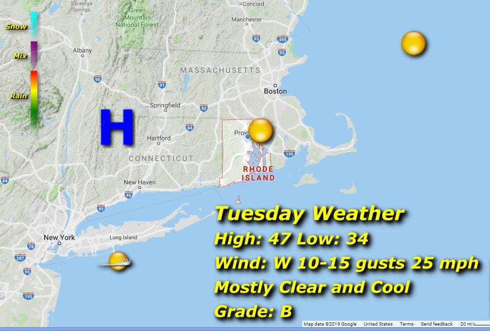 Tuesday weather map - screenshot.