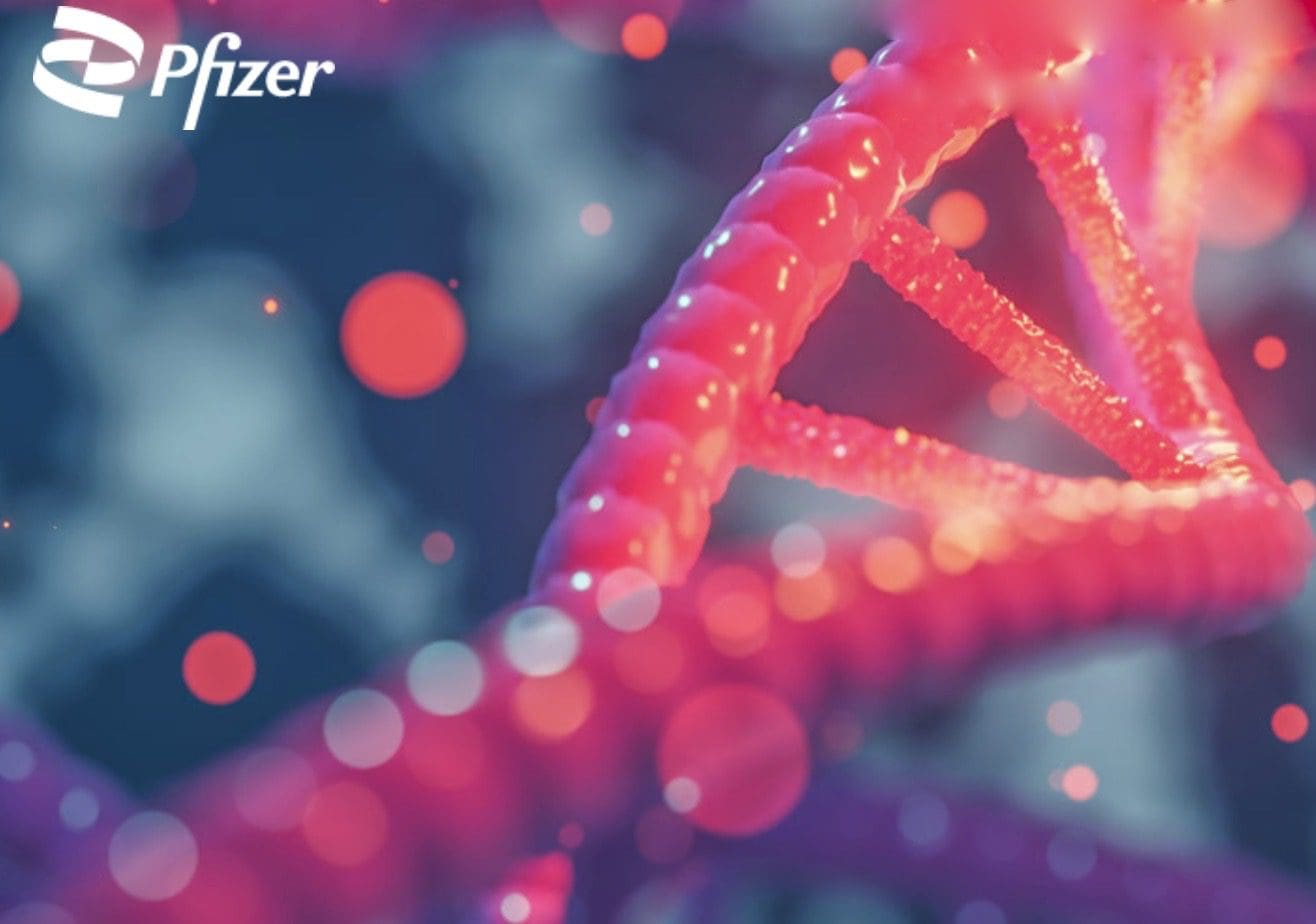 An image of a dna strand with the words pfizer.