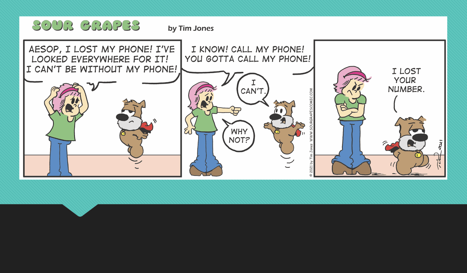 A comic strip showing a woman talking to a dog.