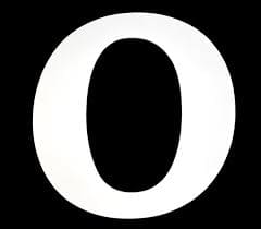 A white letter o on a black background.