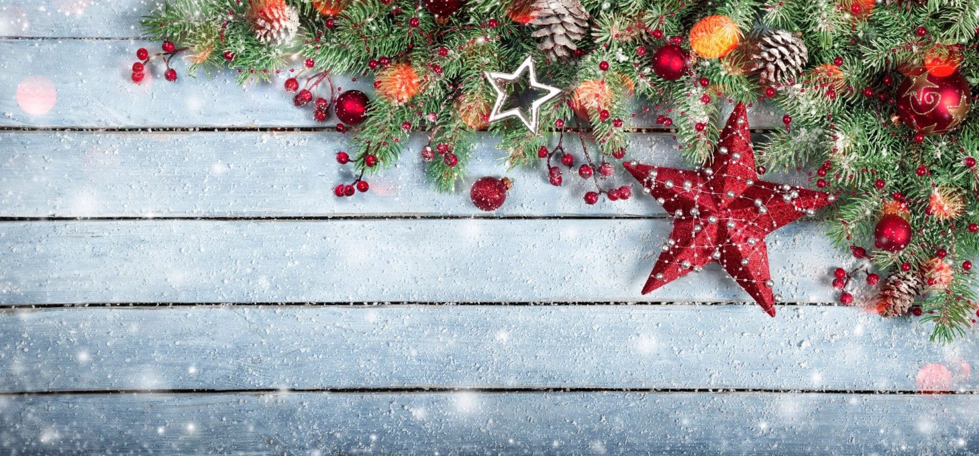 Christmas decorations on a wooden background.