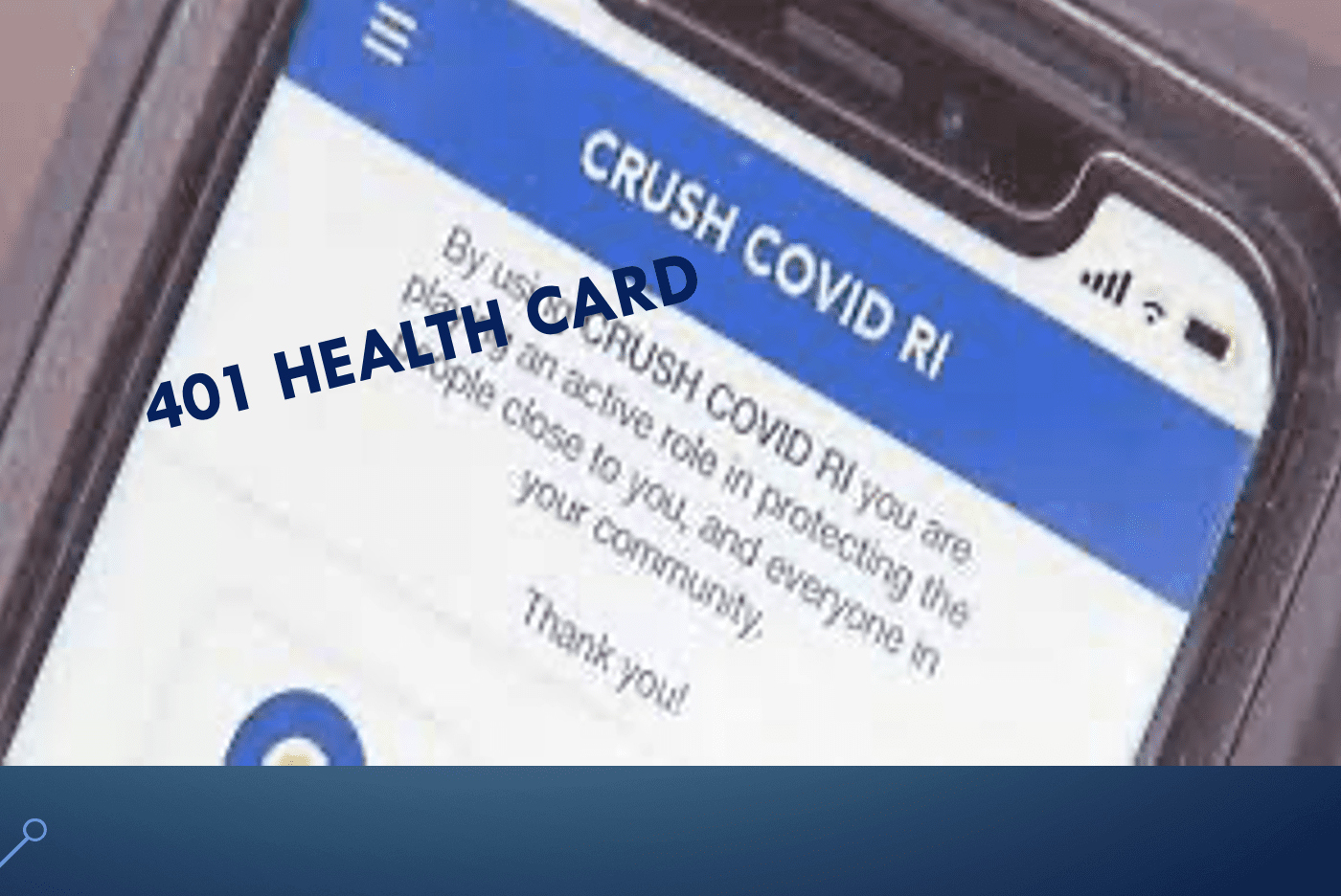 A cell phone with the text crash covid-19 health card on it.