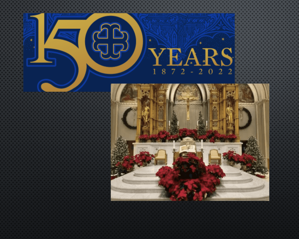 An image of a church with a banner that says 150 years of christianity.