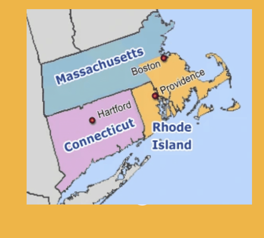 A map showing the states of massachusetts, rhode island, and rhode island.