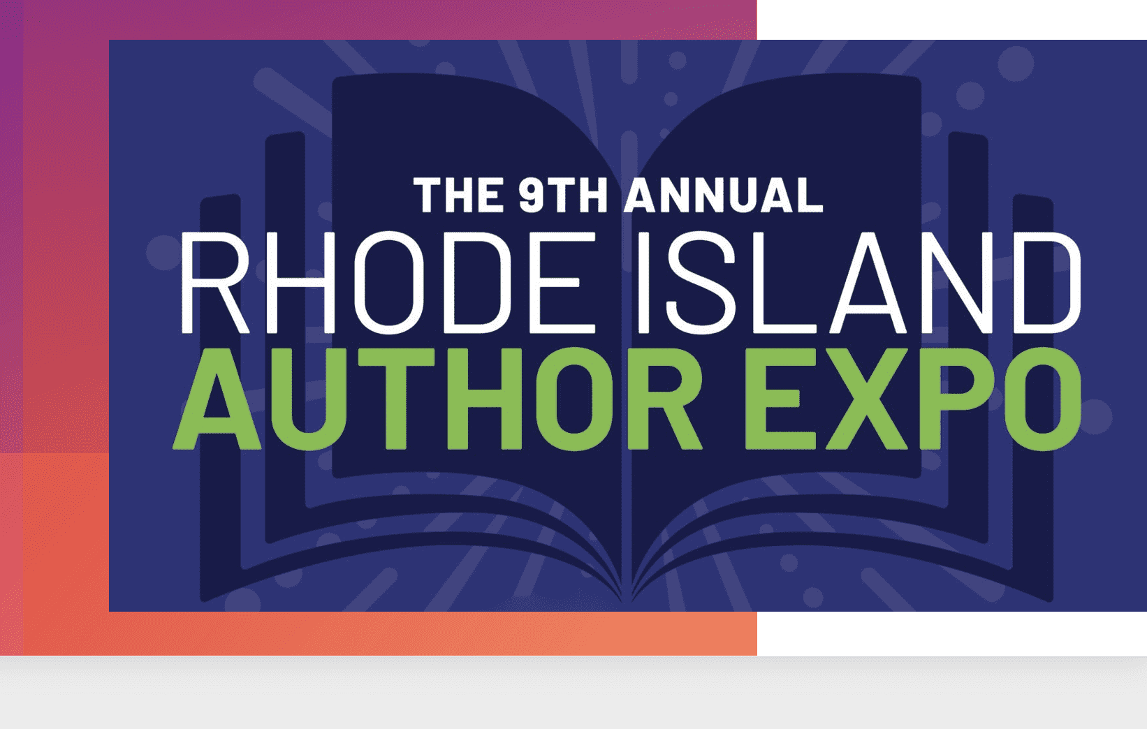 The 8th annual rhode island author expo logo.