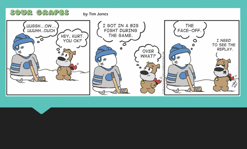 A comic strip with a dog and a teddy bear.