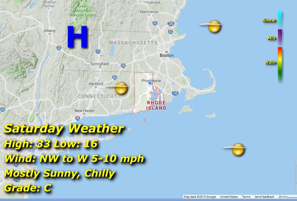 A map showing the weather in massachusetts.