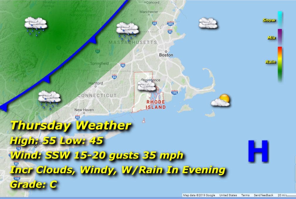 Thursday weather map for boston, massachusetts.