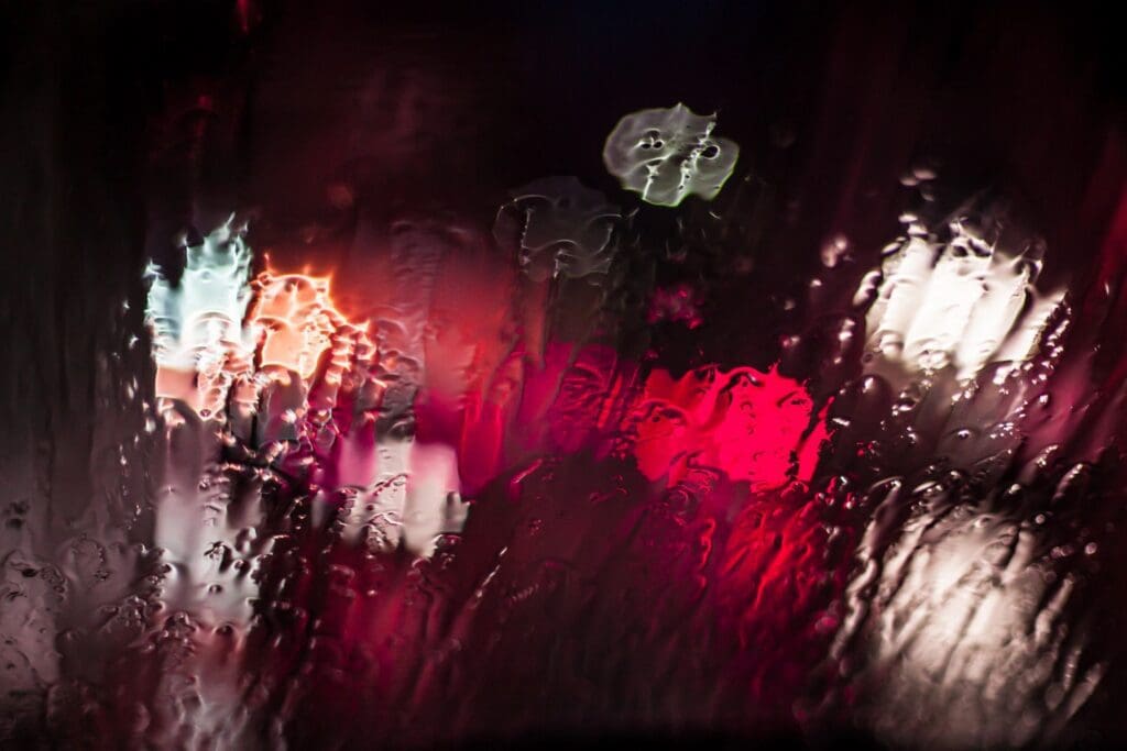 A raindrop on a window.