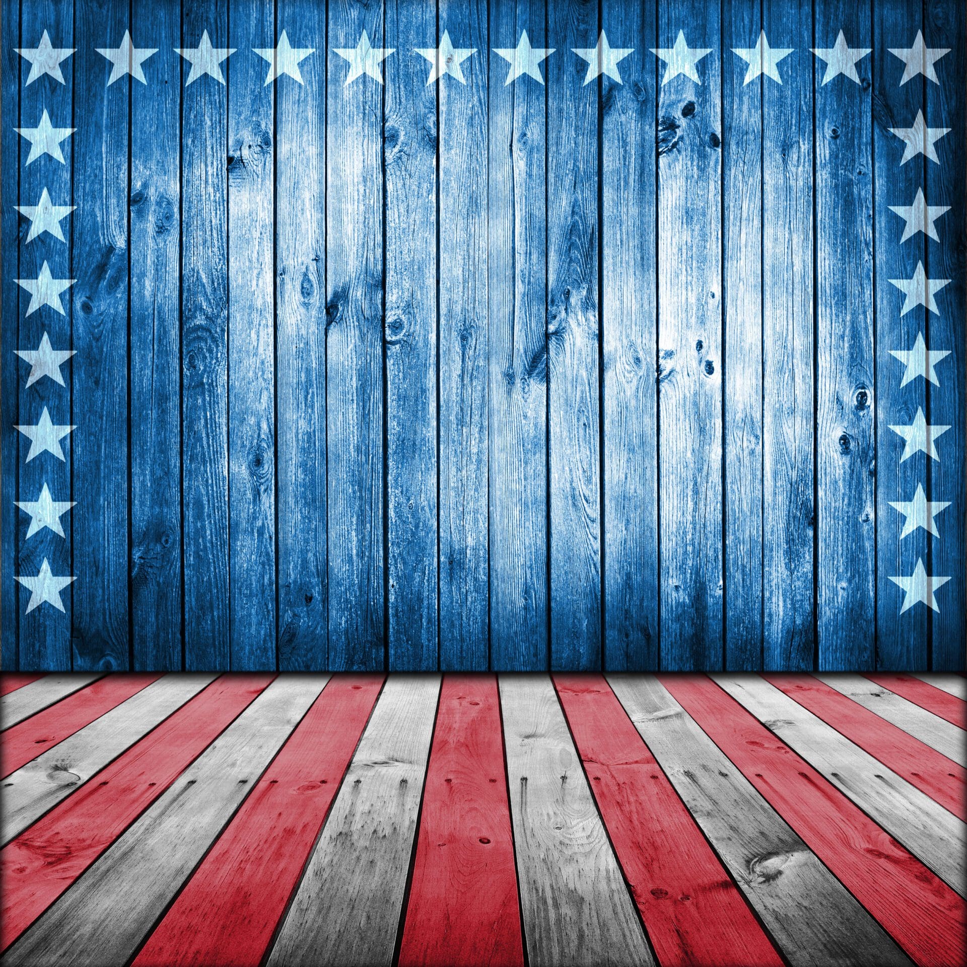 An american flag on a wooden background.