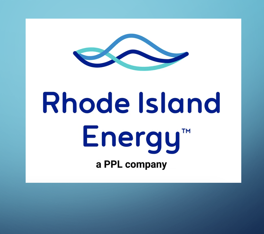 Rhode island energy logo on a blue background.