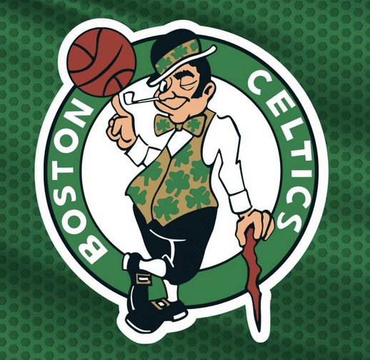 The boston celtics logo is shown on a green background.