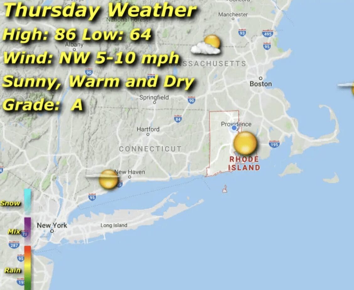Thursday weather map - screenshot.