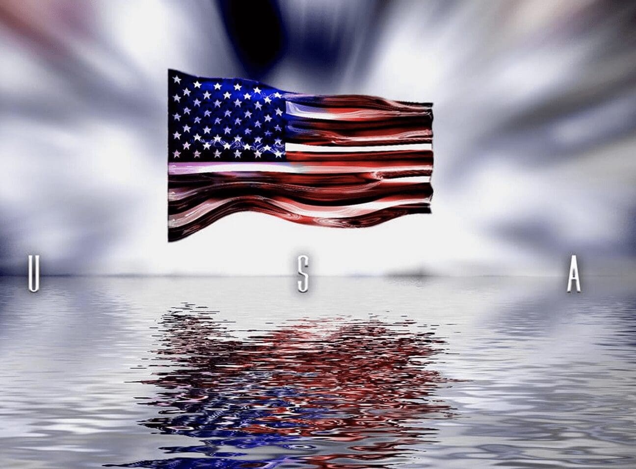 An american flag floating in the water.