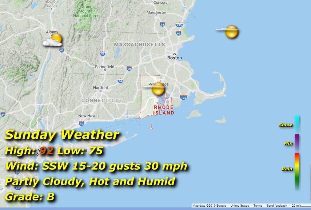 A map showing the weather in massachusetts.