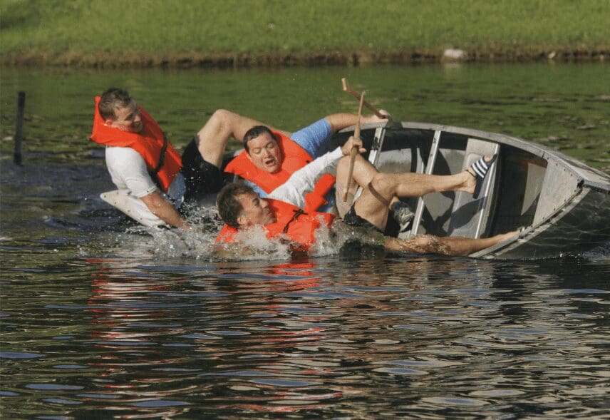 A group of people in a boat.