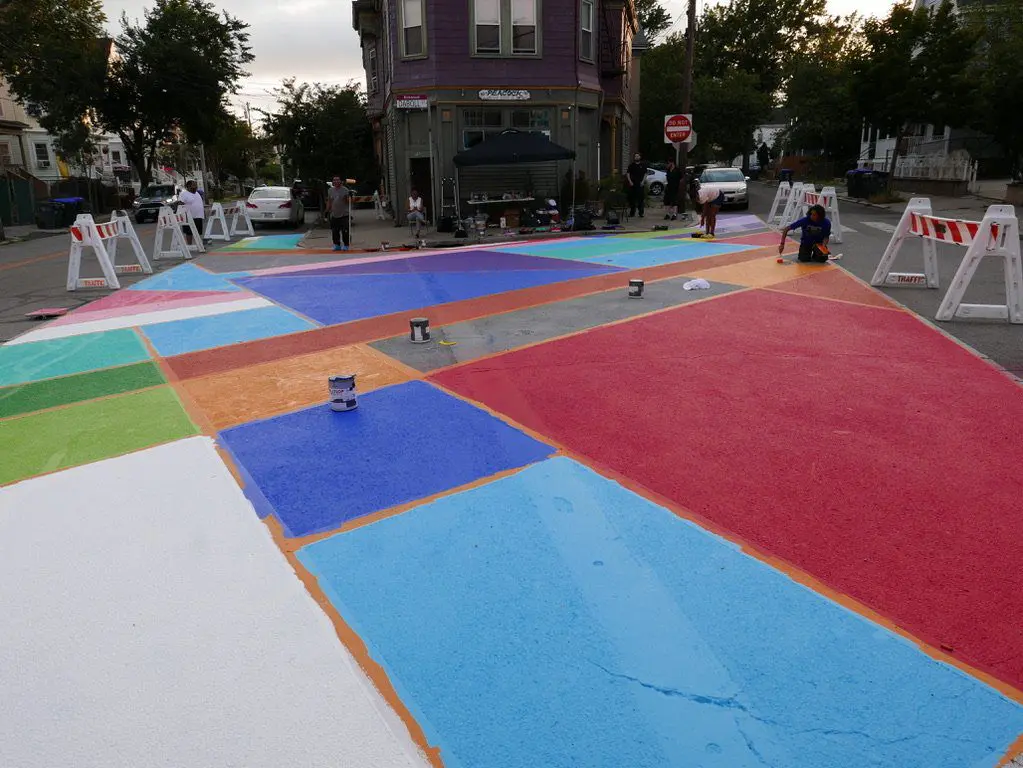 A colorful painted street.