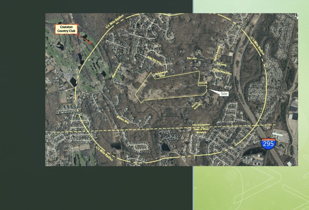 A map showing the location of a golf course.
