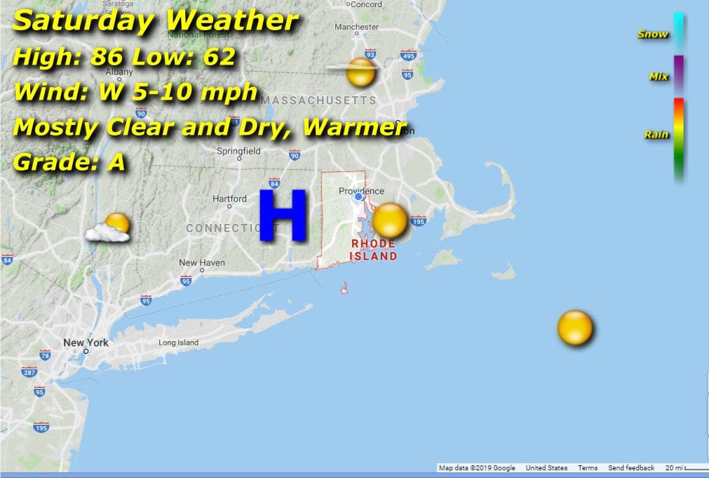 A map showing the weather in massachusetts.