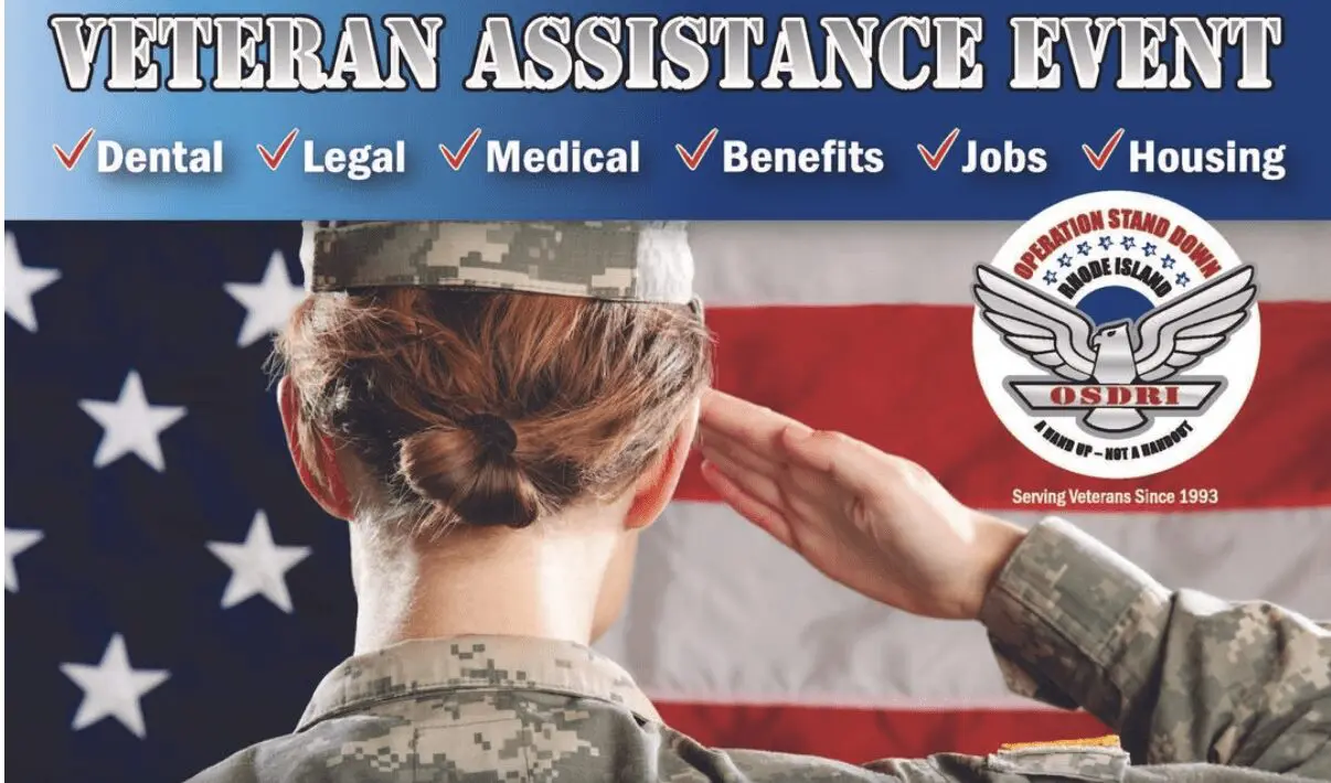 A flyer for a veterans assistance event.