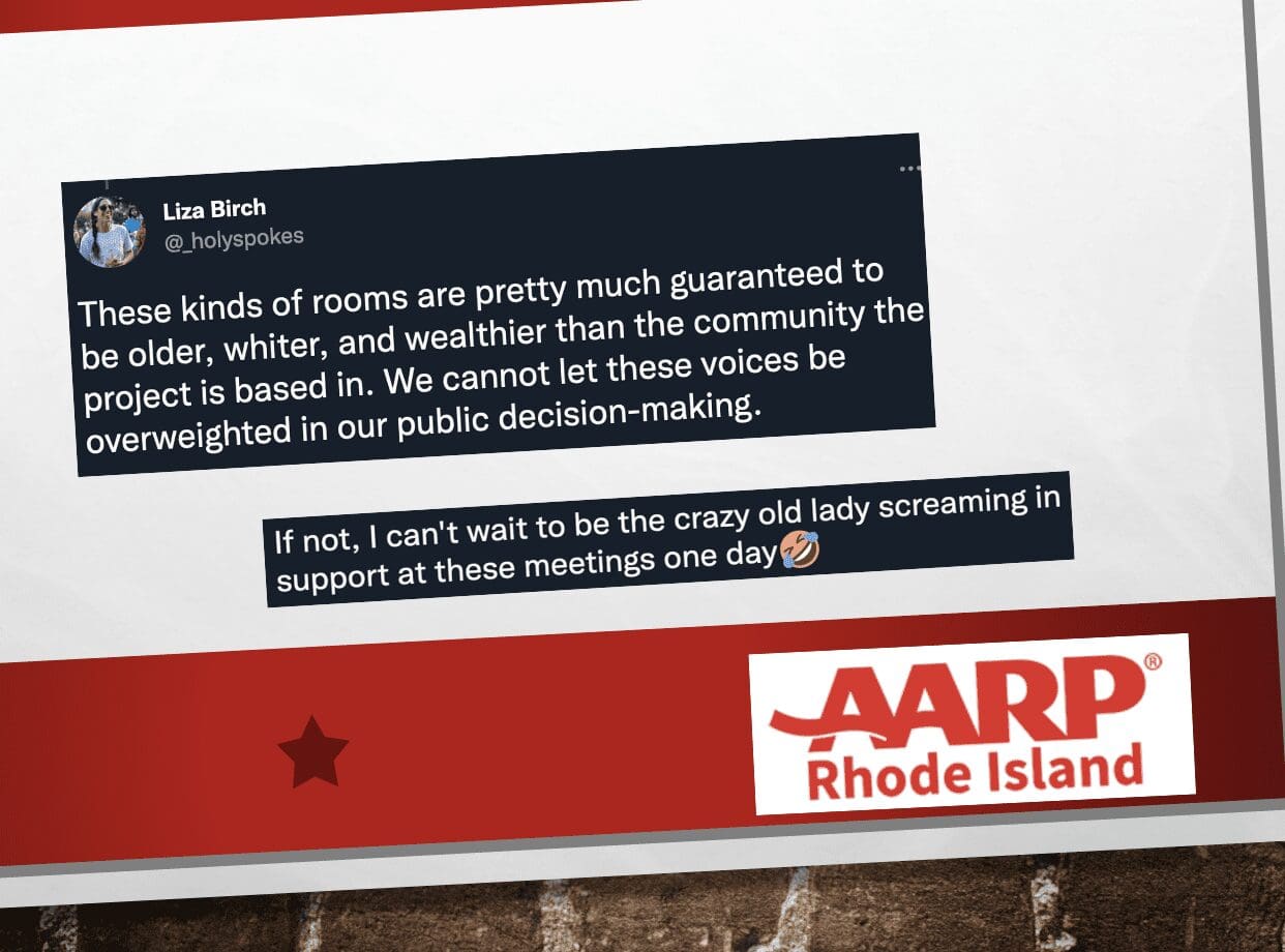 A message on a screen that says aarp rhode island.