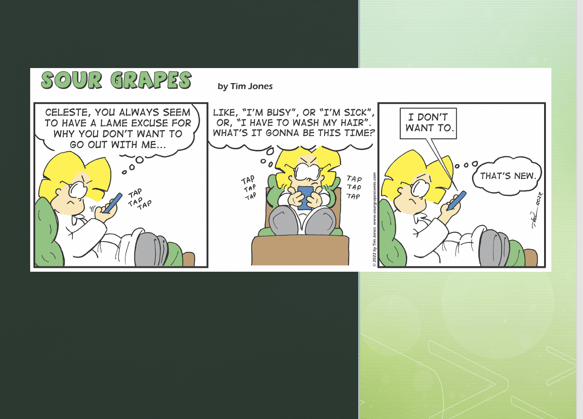 A comic strip with a woman talking on the phone.