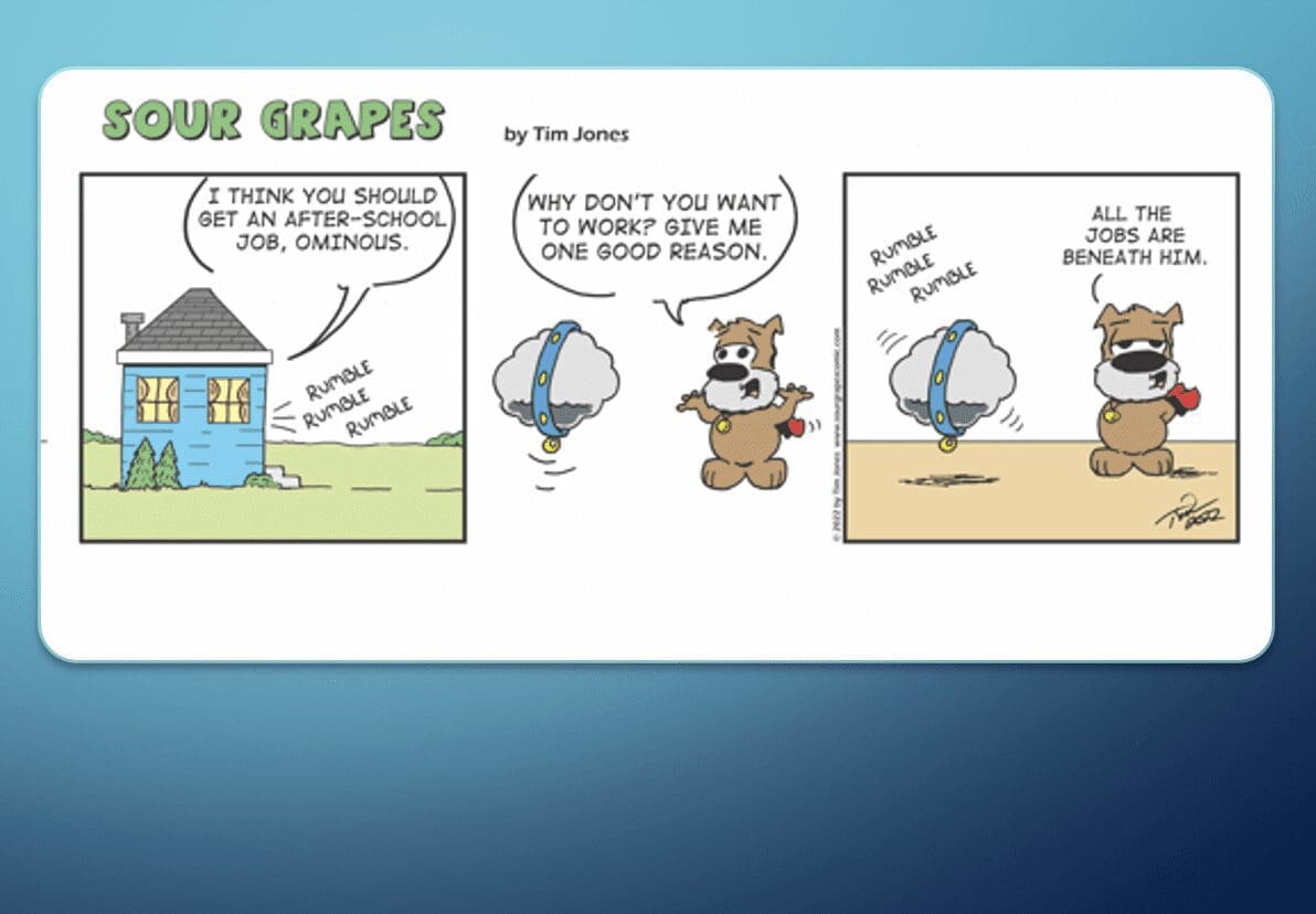 A comic strip about a dog and a house.