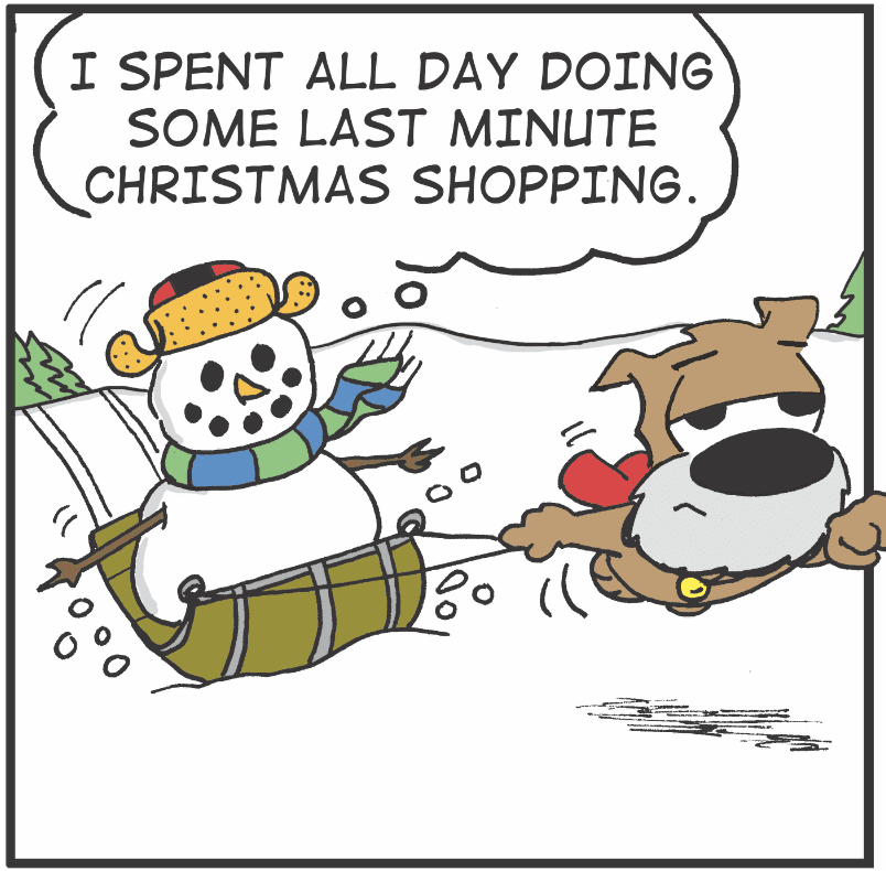 A cartoon of a snowman and a snowman on a sled.