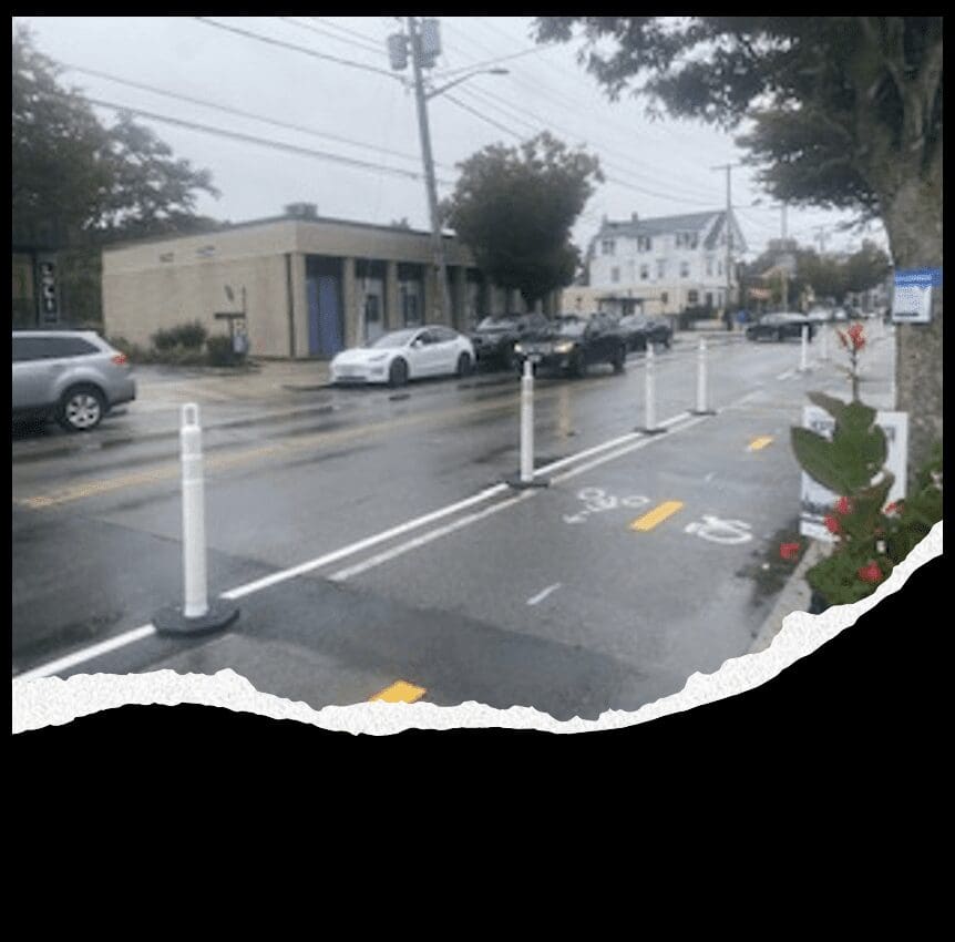 An image of a bike lane on a rainy day.