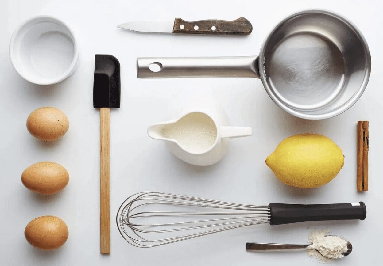 Baking ingredients on a white background.