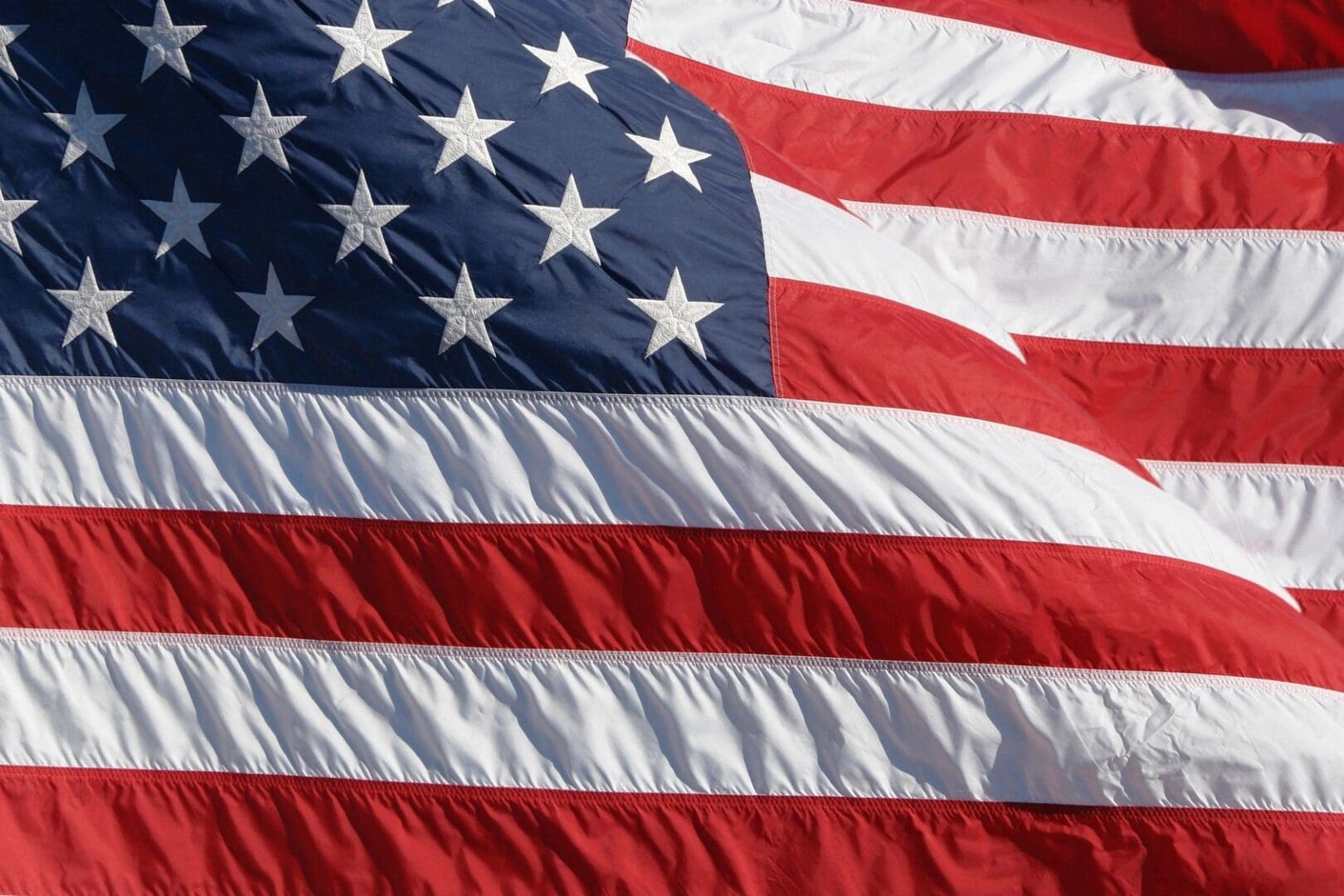 A close up image of an american flag.