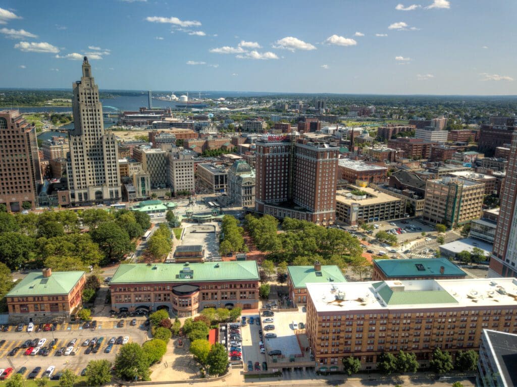 An aerial view of the city of Providence, Rhode Island.