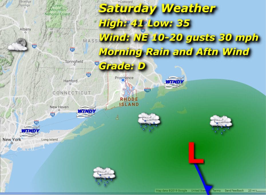 Saturday weather map for Rhode Island