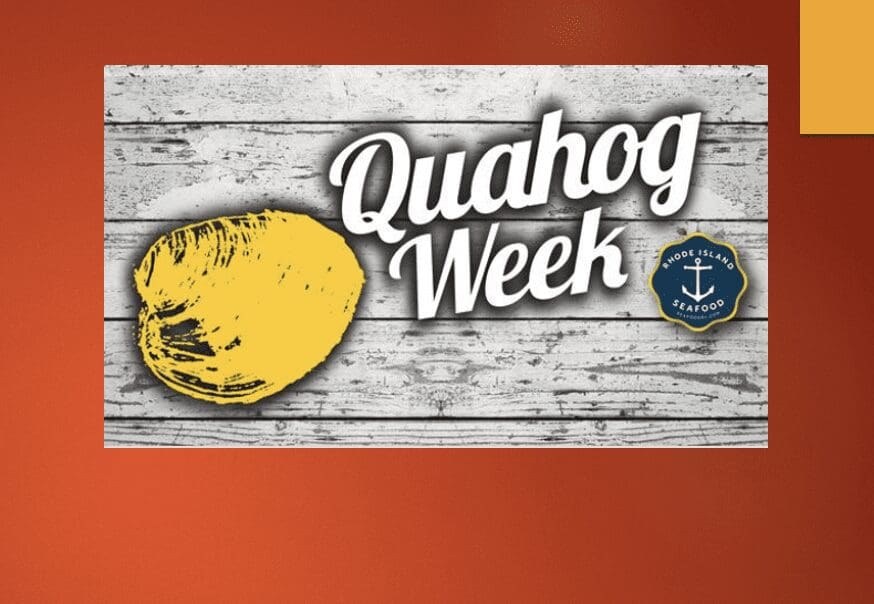 The logo for quahog week on an orange background.