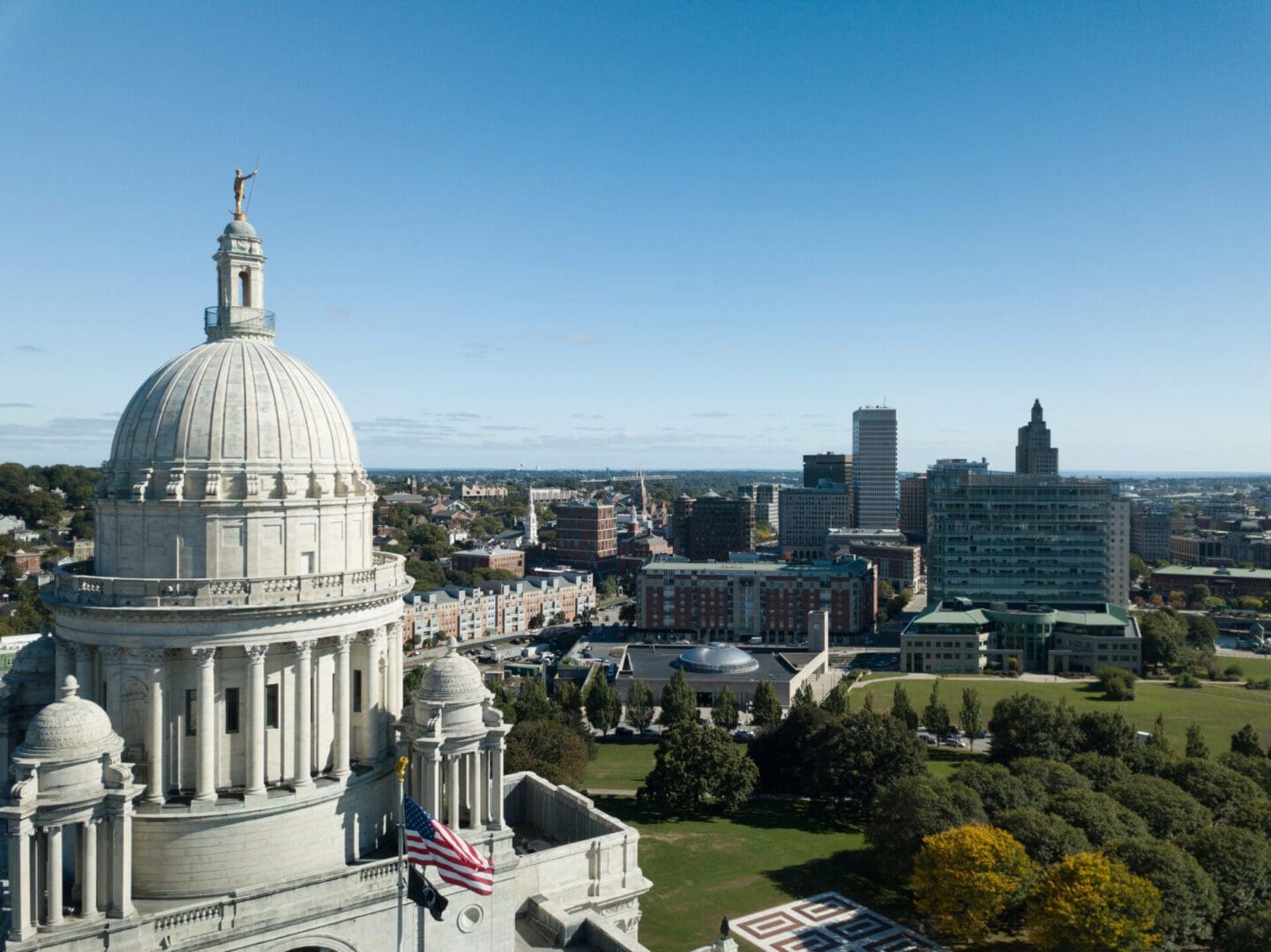 An aerial view of the state capitol building in cambridge, massachusetts.
