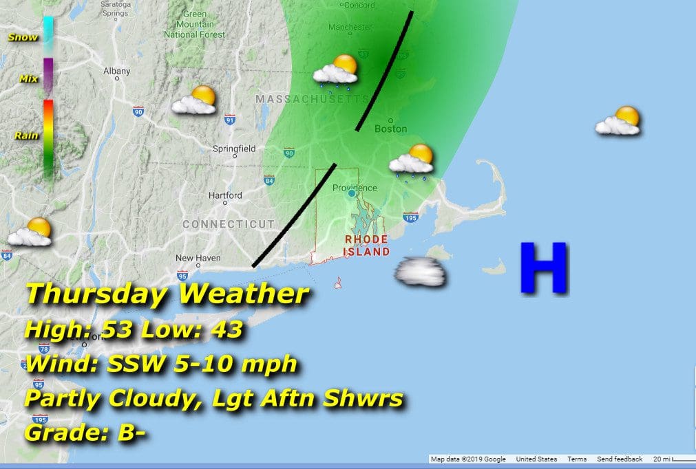 A Rhode Island weather map for Thursday.