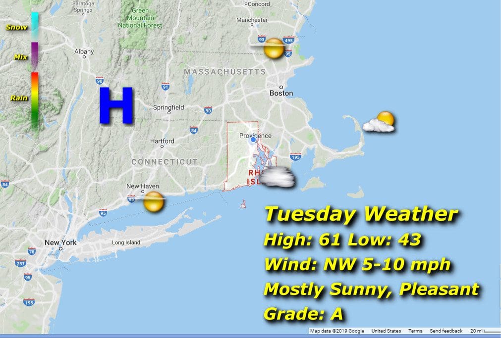 RI Weather map for Tuesday.
