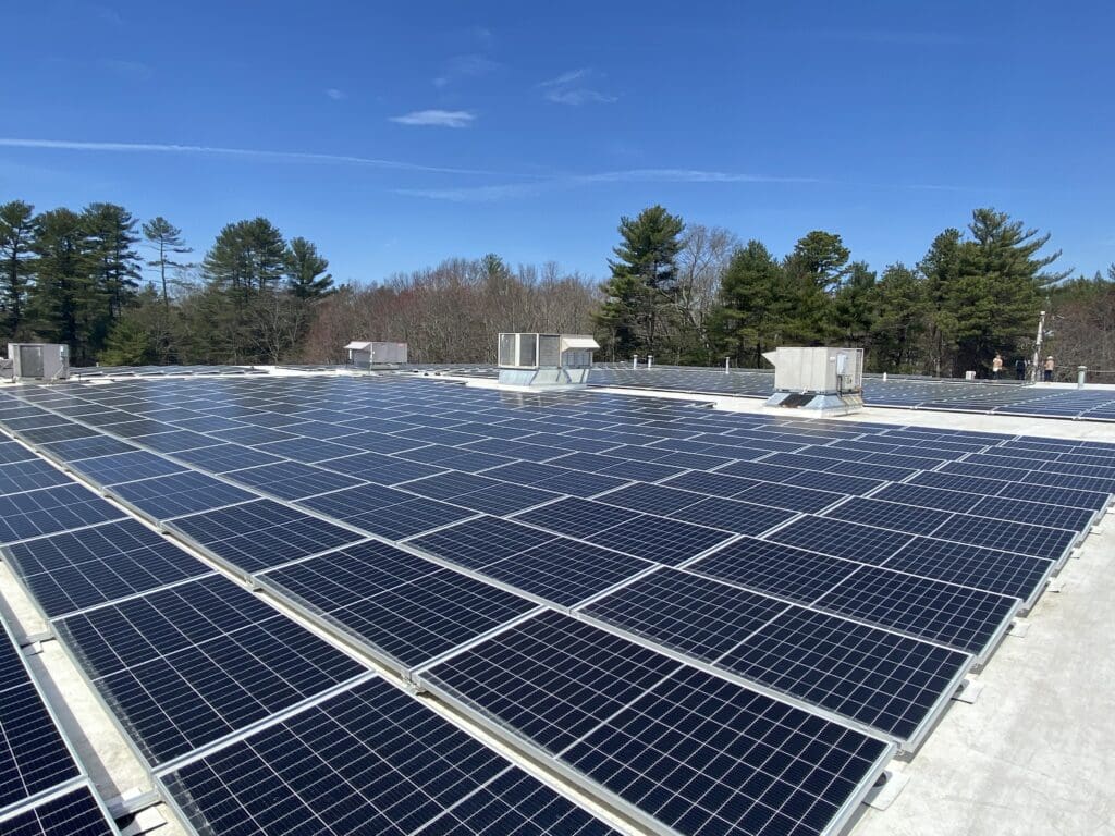 Solar panels on the roof of a building.