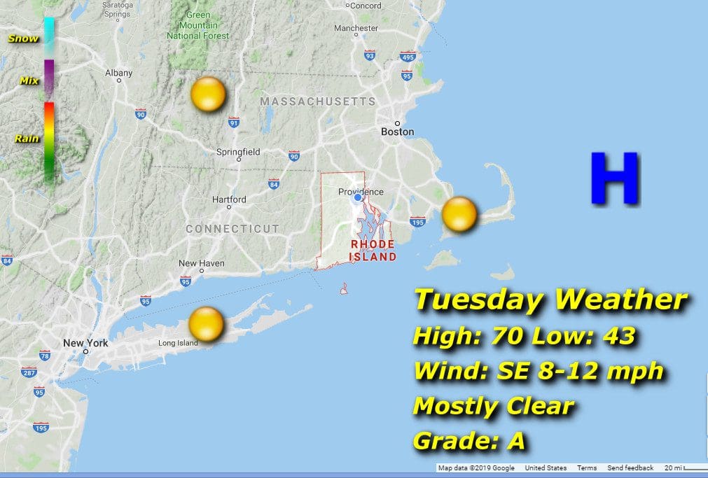 Rhode Island Weather map for Tuesday.