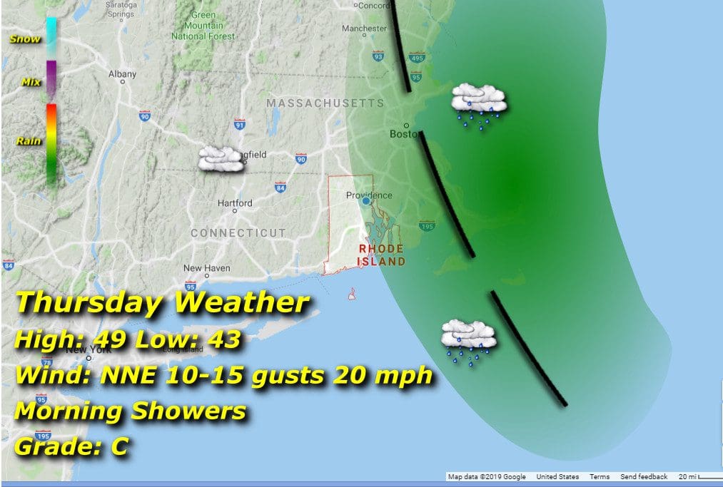 Tuesday's Rhode Island weather map.