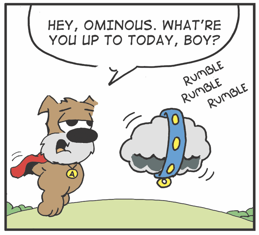 A comics with a dog and a cloud.