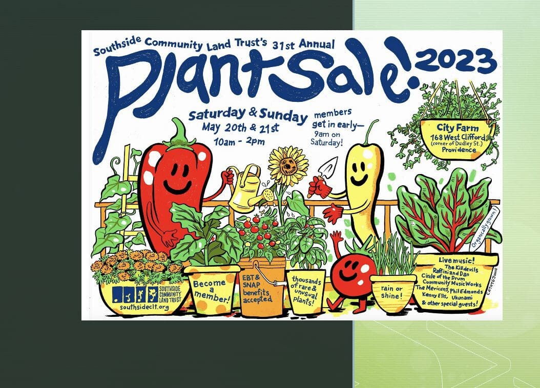 A gardening poster for the plant sale in Rhode Island.
