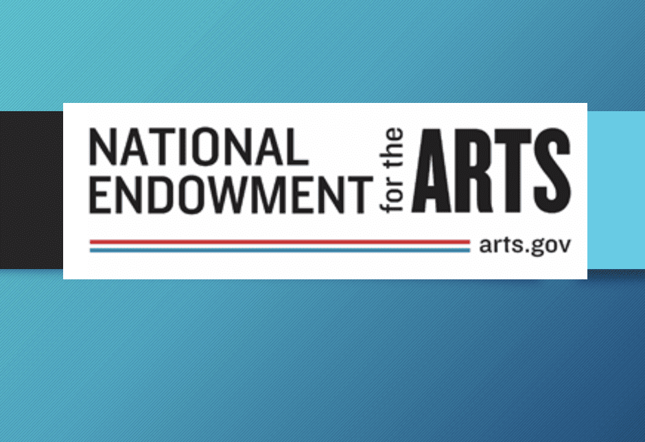 The national endowment for the arts logo on a blue background.