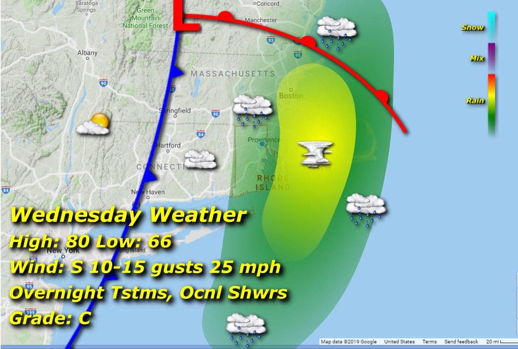 A Rhode Island weather map for Wednesday.