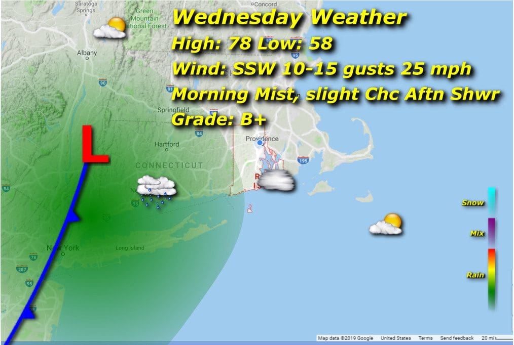 A Rhode Island weather map for Wednesday.