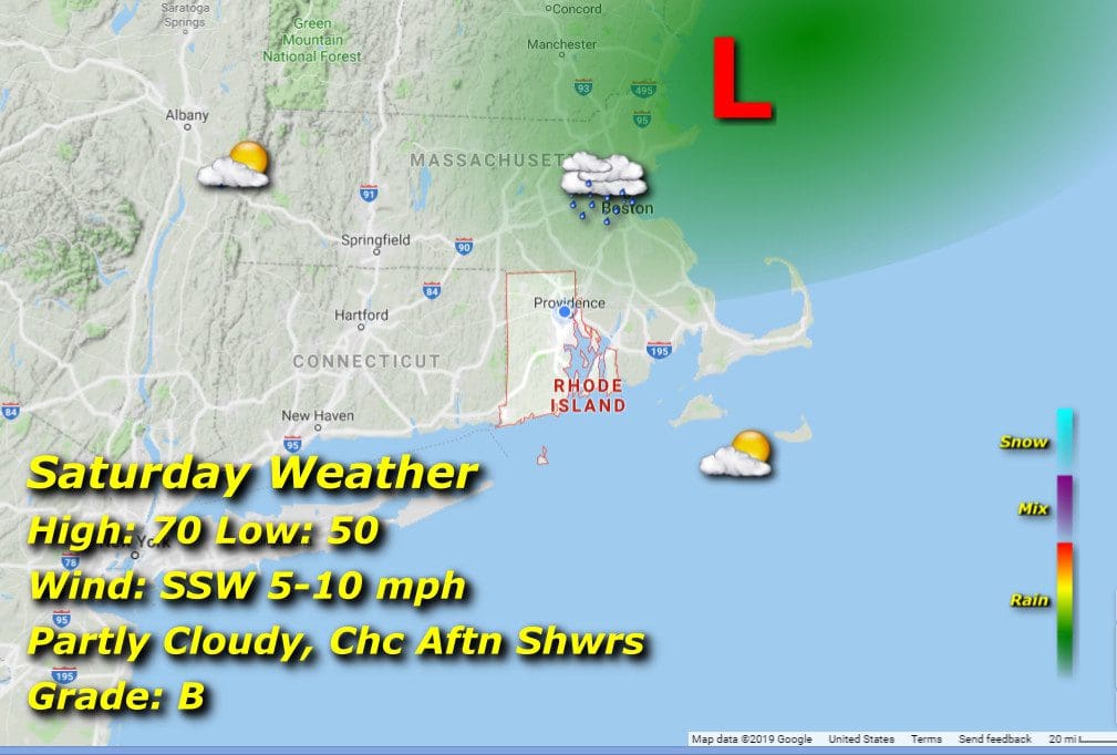         Rhode Island weather expected on Saturday in Massachusetts.