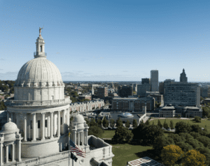An aerial view of the state capitol building, perfect for seniors.