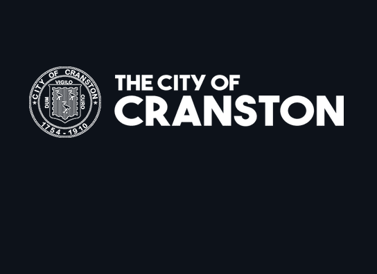 The city of Cranston logo on a black background in Cranston, Rhode Island.