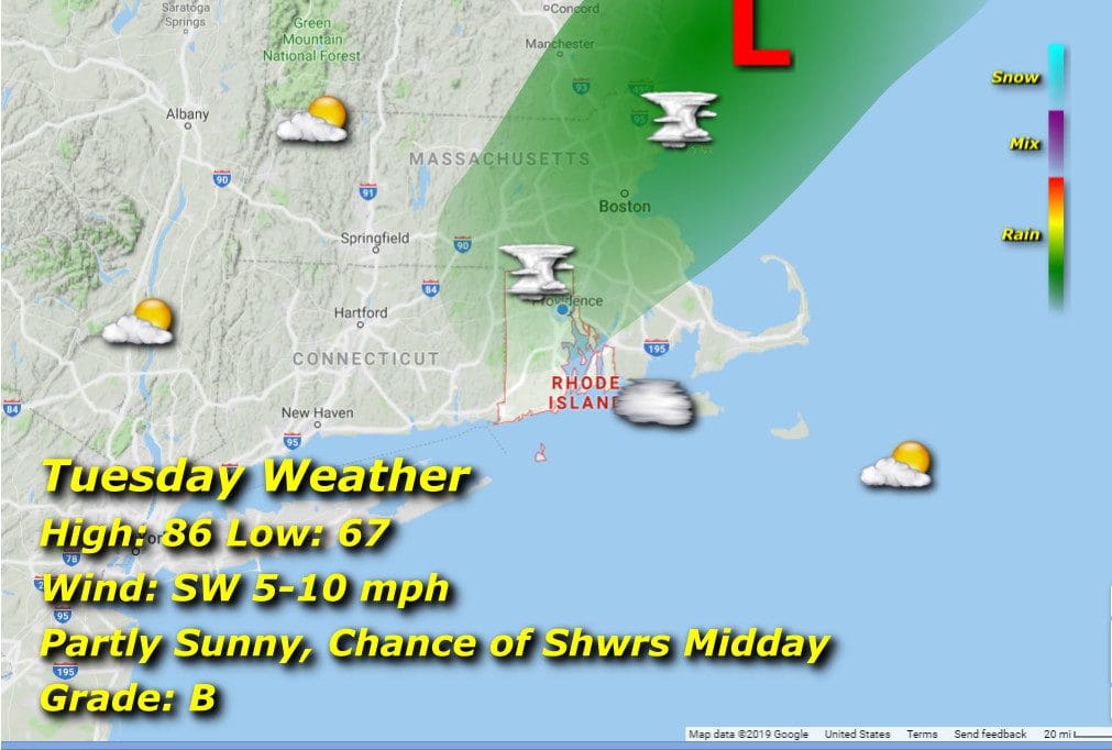 Rhode Island weather forecast for Tuesday.
